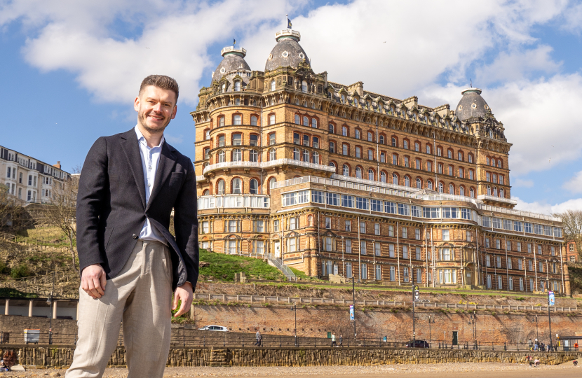 Keane Duncan outside The Grand Hotel in Scarborough